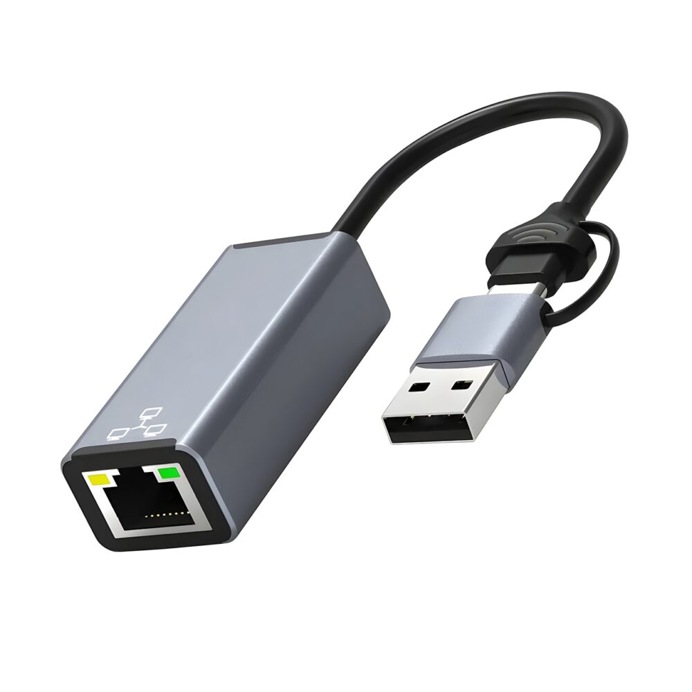 2-in-1 USB Type C & USB A to RJ45 Ethernet Adapter